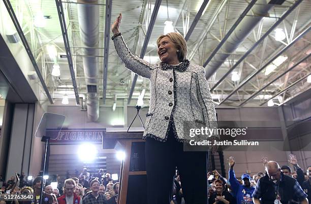 Democratic presidential candidate former Secretary of State Hillary Clinton greets supporters during her primary night gathering at the University of...