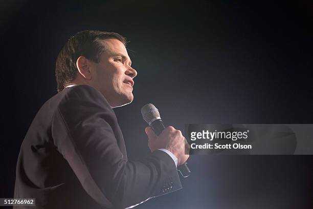 Republican presidential candidate Sen. Marco Rubio speaks during a campaign rally at the Space and Rocket Center on February 27, 2016 in Huntsville,...