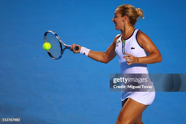 Dominika Cibulkova of Slovakia returns the ball during the woman's final singles match between Dominika Cibulkova of Slovakia and Sloane Stephens of...