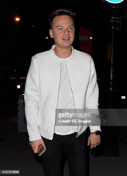 Conor Maynard arrives at Tape night club on February 27, 2016 in London, England.