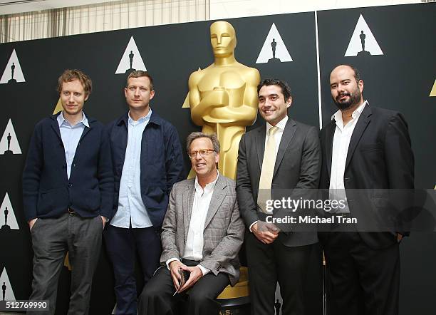 Laszlo Nemes, Tobias Lindholm, Mark Johnson, Naji Abu Nowar, and Ciro Guera attend the 88th Annual Academy Awards Oscar Week celebrates Foreign...