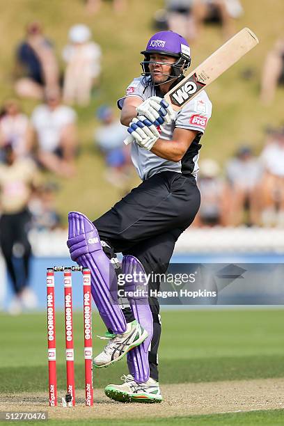 Peter Fulton of South Island bats during the Island of Origin Twenty20 at Basin Reserve on February 28, 2016 in Wellington, New Zealand.