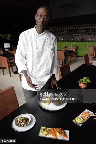 Senegalese pioneer of African cuisine Pierre Thiam speaks about his food at Nok By Alara, a restaurant in Victoria Island district of Lagos, on...