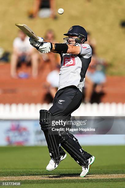 Nathan McCullum of South Island bats during the Island of Origin Twenty20 at Basin Reserve on February 28, 2016 in Wellington, New Zealand.