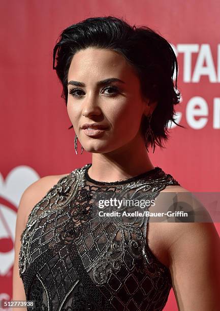 Singer Demi Lovato arrives at the 2016 MusiCares Person of the Year honoring Lionel Richie at Los Angeles Convention Center on February 13, 2016 in...