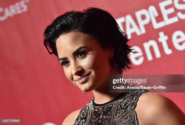 Singer Demi Lovato arrives at the 2016 MusiCares Person of the Year honoring Lionel Richie at Los Angeles Convention Center on February 13, 2016 in...