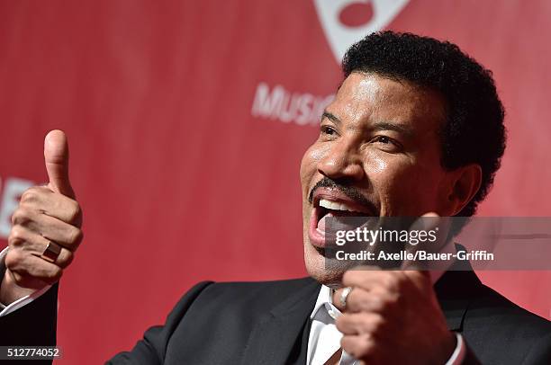 Honoree Lionel Richie arrives at the 2016 MusiCares Person of the Year honoring Lionel Richie at Los Angeles Convention Center on February 13, 2016...