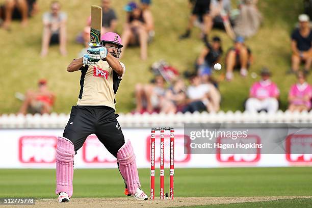 Anton Devcich of North Island bats during the Island of Origin Twenty20 at Basin Reserve on February 28, 2016 in Wellington, New Zealand.