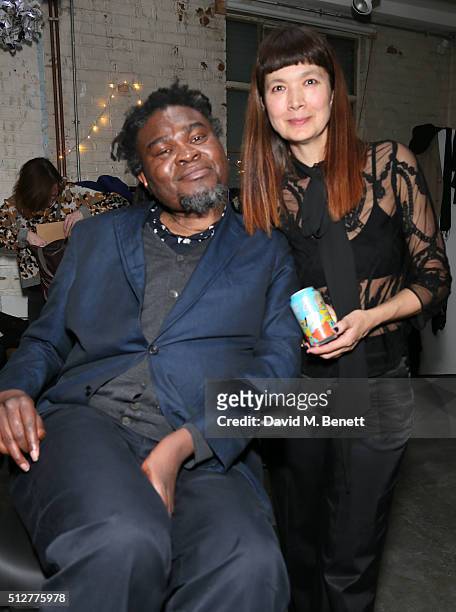 Yinka Shonibare MBE and Deborah Rigby attend the Medecins Sans Frontieres art and music fundraising event on February 27, 2016 in London, England.