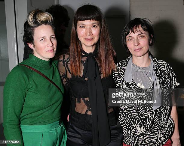 Georgina Starr, Deborah Rigby and Saskia Olde Wolbers attend the Medecins Sans Frontieres art and music fundraising event on February 27, 2016 in...