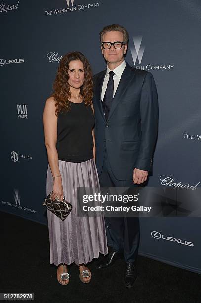 Producer Livia Giuggioli and actor Colin Firth attend The Weinstein Company's Pre-Oscar Dinner presented in partnership with FIJI Water, Chopard,...