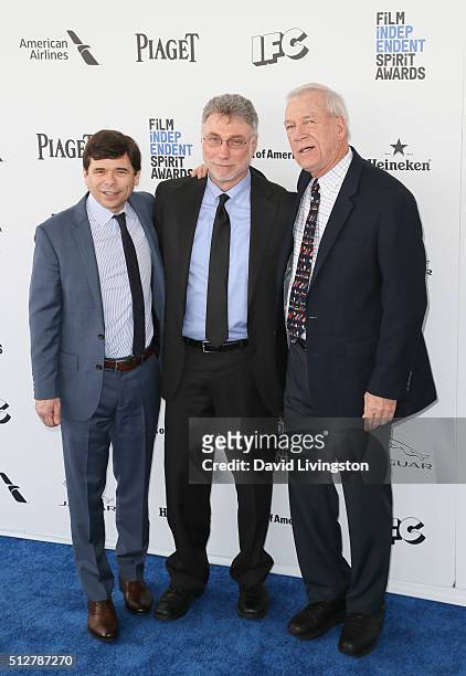 Journalists Michael Rezendes, Ben Bradlee, Jr. And Walter Robinson attend the 2016 Film Independent Spirit Awards on February 27, 2016 in Santa...