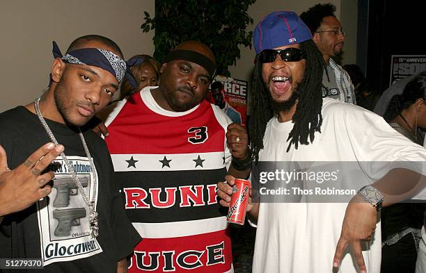 Rappers Prodigy, East boys and Lil Jon attend the The Source Magazine Awards Show Press Conference at the Doubletree Hotel September 9, 2004 in New...