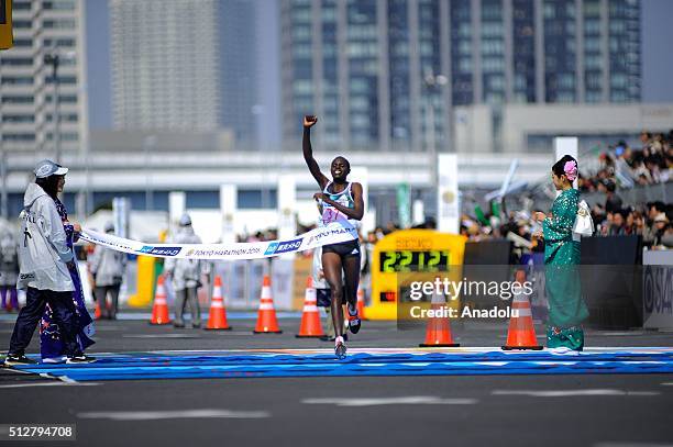 Kenyan Hela Kiprop wins the womens race of the Tokyo Marathon 2016, Tokyo, Japan on February 28, 2016. Thousands people take part in the Tokyo...