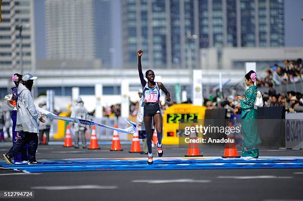 Kenyan Hela Kiprop wins the womens race of the Tokyo Marathon 2016, Tokyo, Japan on February 28, 2016. Thousands people take part in the Tokyo...