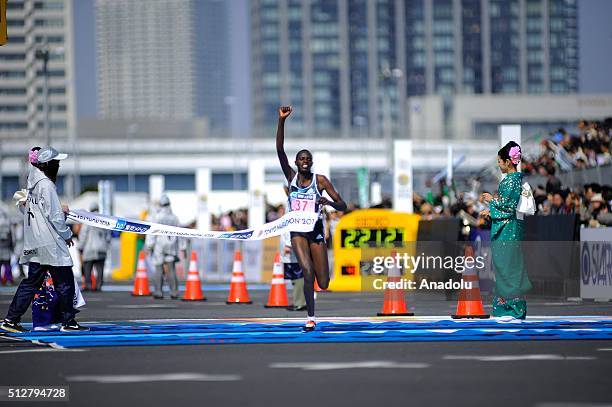 Kenyan Hela Kiprop wins the womens race of the Tokyo Marathon 2016, Tokyo, Japan on February 28, 2016. Thousands people take part in the Tokyo...