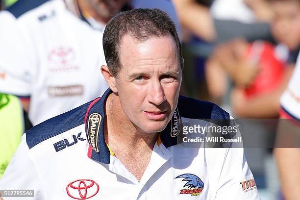 Don Pyke, coach of the Crows during the 2016 AFL NAB Challenge match between the Fremantle Dockers and the Adelaide Crows at Sounness Park on...
