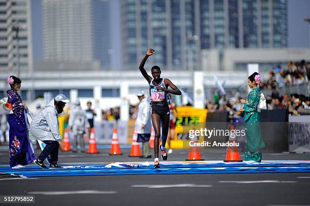 Kenyan Hela Kiprop wins the womens race of the Tokyo Marathon 2016, Tokyo, Japan on February 28, 2016. Thousands people take part in the Tokyo...