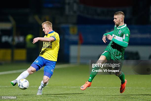 Martijn van der Laan of SC Cambuur, Lars Veldwijk of PEC Zwolle during the Dutch Eredivisie match between SC Cambuur Leeuwarden and PEC Zwolle at the...