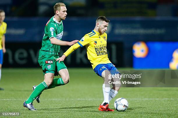 Stef Nijland of PEC Zwolle, Jack Byrne of SC Cambuur during the Dutch Eredivisie match between SC Cambuur Leeuwarden and PEC Zwolle at the Cambuur...