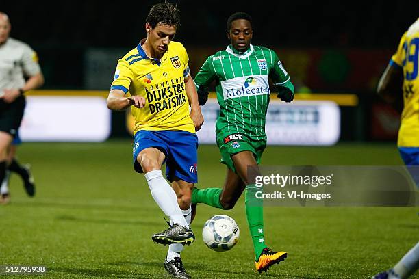 Erik Bakker of SC Cambuur, Queensy Menig of PEC Zwolle during the Dutch Eredivisie match between SC Cambuur Leeuwarden and PEC Zwolle at the Cambuur...