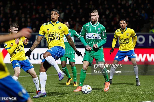 Jack Byrne of SC Cambuur, Darryl Lachman of SC Cambuur, Queensy Menig of PEC Zwolle, Lars Veldwijk of PEC Zwolle, Marvin Peersman of SC Cambuur...