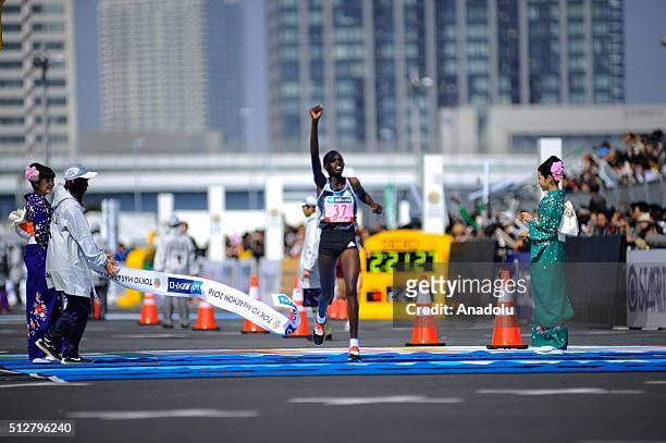 Kenyan Hela Kiprop wins the womens race of the Tokyo Marathon 2016, Tokyo, Japan on February 28, 2016. Thousands people take part in the Tokyo...