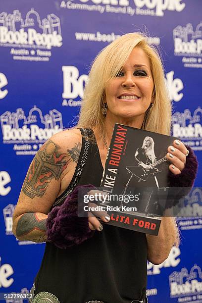 Author/musician Lita Ford signs copies of her new book 'Living Like a Runaway: A Memoir' at BookPeople on February 27, 2016 in Austin, Texas.