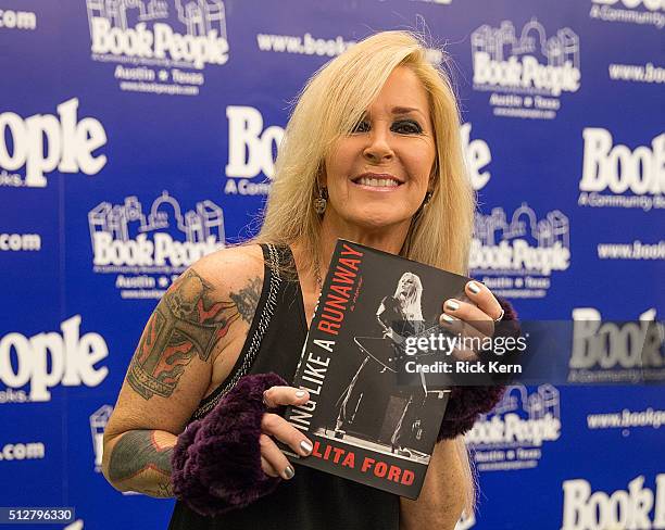 Author/musician Lita Ford signs copies of her new book 'Living Like a Runaway: A Memoir' at BookPeople on February 27, 2016 in Austin, Texas.