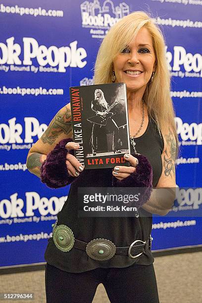Author/musician Lita Ford signs copies of her new book 'Living Like a Runaway: A Memoir' at BookPeople on February 27, 2016 in Austin, Texas.
