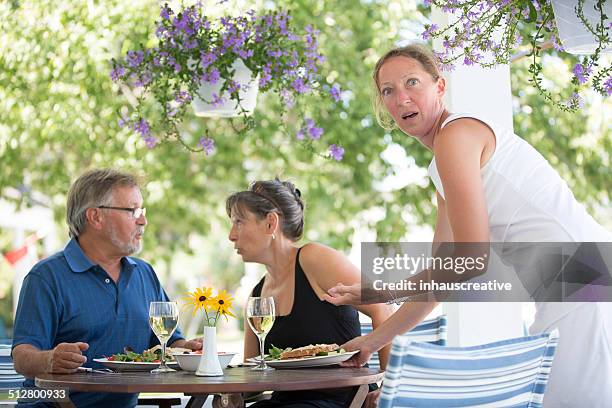 couple mad at waitress - wine home delivery stock pictures, royalty-free photos & images