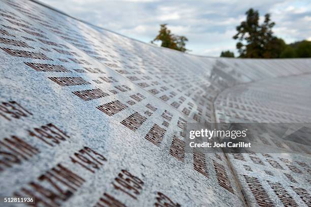 names at the srebrenica genocide memorial in bosnia - srebrenica bildbanksfoton och bilder