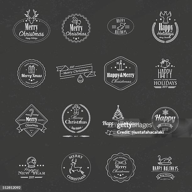 ilustraciones, imágenes clip art, dibujos animados e iconos de stock de blanco y negro sellos de navidad con iconos lineart - pavo navidad