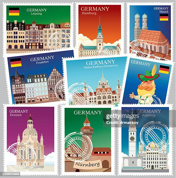 deutschland-briefmarke - hamburg stock-grafiken, -clipart, -cartoons und -symbole
