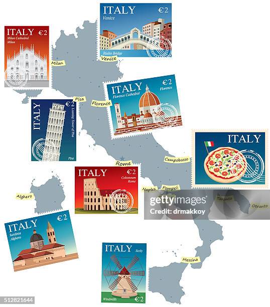 italien stempel karte - adriatic sea stock-grafiken, -clipart, -cartoons und -symbole