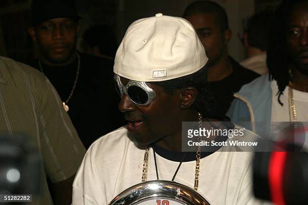 Rapper Flavor Flav poses at the Maxim Magazine's Music Issue Party during Olympus Fashion Week Spring 2005 on September 9, 2004 at Crobar, in New...