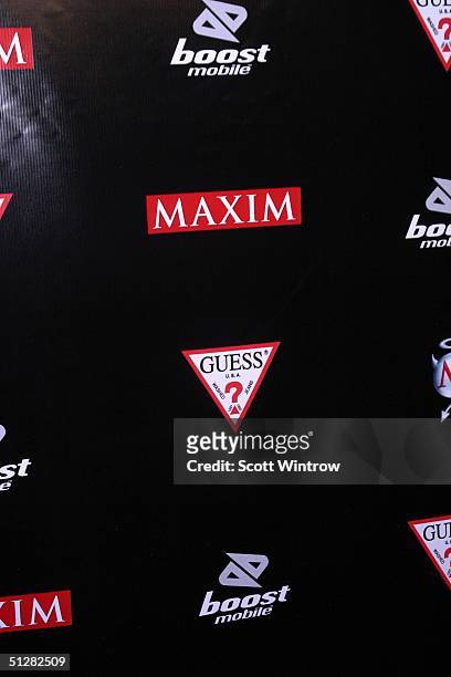 View of the signage at Maxim Magazine's Music Issue Party during Olympus Fashion Week Spring 2005 on September 9, 2004 at Crobar, in New York City.