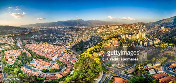 aerial panoramic image of caracas city view with el avila - venezuela stockfoto's en -beelden