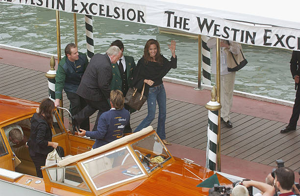 Actress Angelina Jolie arrives by boat for the