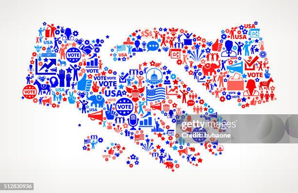 stockillustraties, clipart, cartoons en iconen met handshake vote and elections usa patriotic icon pattern - presidentieel debat