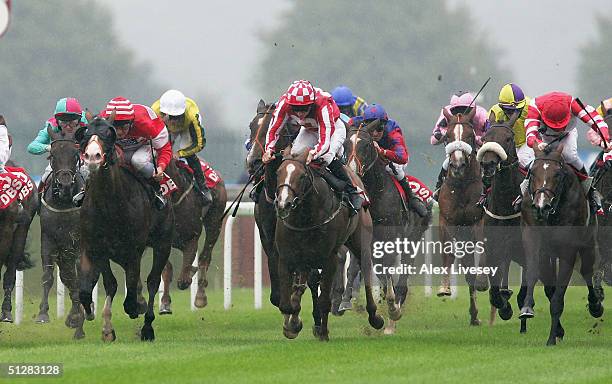 Tagula Sunrise ridden by P.Hanagan wins the DBS St Leger Yearling Stakes at Doncaster Racecourse on September 10, 2004 in Doncaster, England.