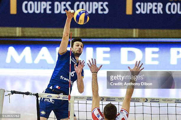 Mitja Gasparini of Paris during the French Ligue A match between Paris Volley v Cannes at Salle Pierre Charpy on February 27, 2016 in Paris, France.