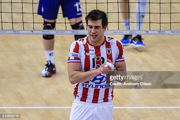 Pierre Pujol of Cannes during the French Ligue A match between Paris Volley v Cannes at Salle Pierre Charpy on February 27, 2016 in Paris, France.
