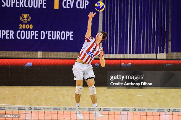 Thimotee Carle of Cannes during the French Ligue A match between Paris Volley v Cannes at Salle Pierre Charpy on February 27, 2016 in Paris, France.