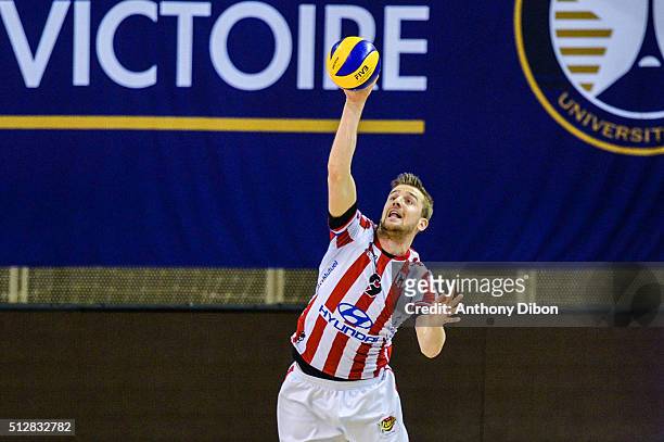 Ewoud Gommans of Cannes during the French Ligue A match between Paris Volley v Cannes at Salle Pierre Charpy on February 27, 2016 in Paris, France.