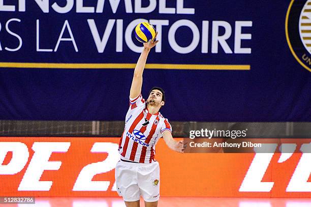 Jonas Aguenier of Cannes during the French Ligue A match between Paris Volley v Cannes at Salle Pierre Charpy on February 27, 2016 in Paris, France.