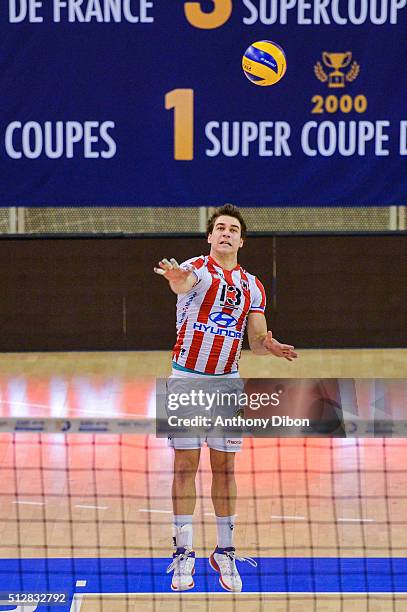 Pierre Pujol of Cannes during the French Ligue A match between Paris Volley v Cannes at Salle Pierre Charpy on February 27, 2016 in Paris, France.