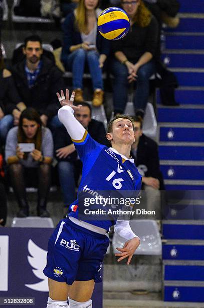 Dmitrii Bahov of Paris during the French Ligue A match between Paris Volley v Cannes at Salle Pierre Charpy on February 27, 2016 in Paris, France.