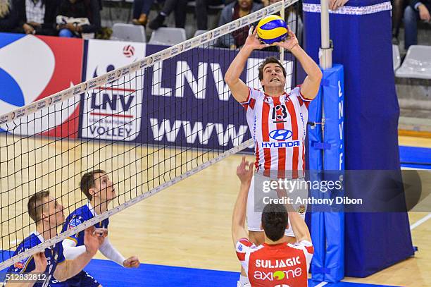 Pierre Pujol of Cannes during the French Ligue A match between Paris Volley v Cannes at Salle Pierre Charpy on February 27, 2016 in Paris, France.