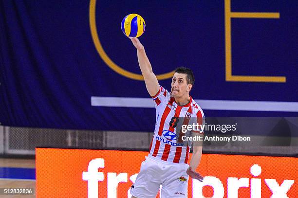 Luka Suljagic of Cannes during the French Ligue A match between Paris Volley v Cannes at Salle Pierre Charpy on February 27, 2016 in Paris, France.